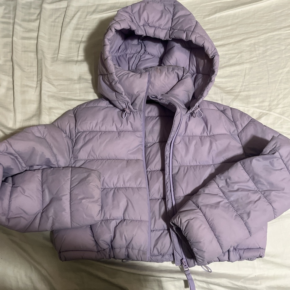 Zara Purple Cropped Puffer Jacket with Hood